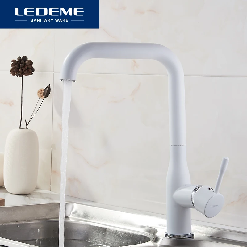 LEDEME белый Кухня смесители бортике кран Torneira поворотной ручкой раковина краны