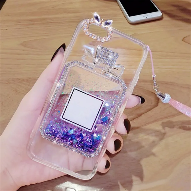 

Case For Huawei P20 P30 lite Pro Rhinestone Diamond Bling Liquid sand bottle Quicksand soft phone case P8 P9 P10 selfie smart