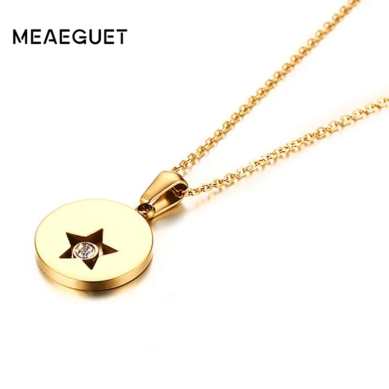 Meaeguet Золото Цвет Симпатичные Круглый талисман кулон ожерелья для мужчин для женщин геометрический нержавеющая сталь цепи ювелирные