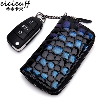 

CICICUFF New Patent Leather Unisex Car Key Case Fashion Multi-functional Door Card Cover Keys Organizer Wallet with 6 Key Holder