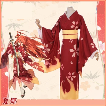 

Japanese Anime Shana Shakugan no Shana Cosplay Costume Red Kimono Flower Free Shipping