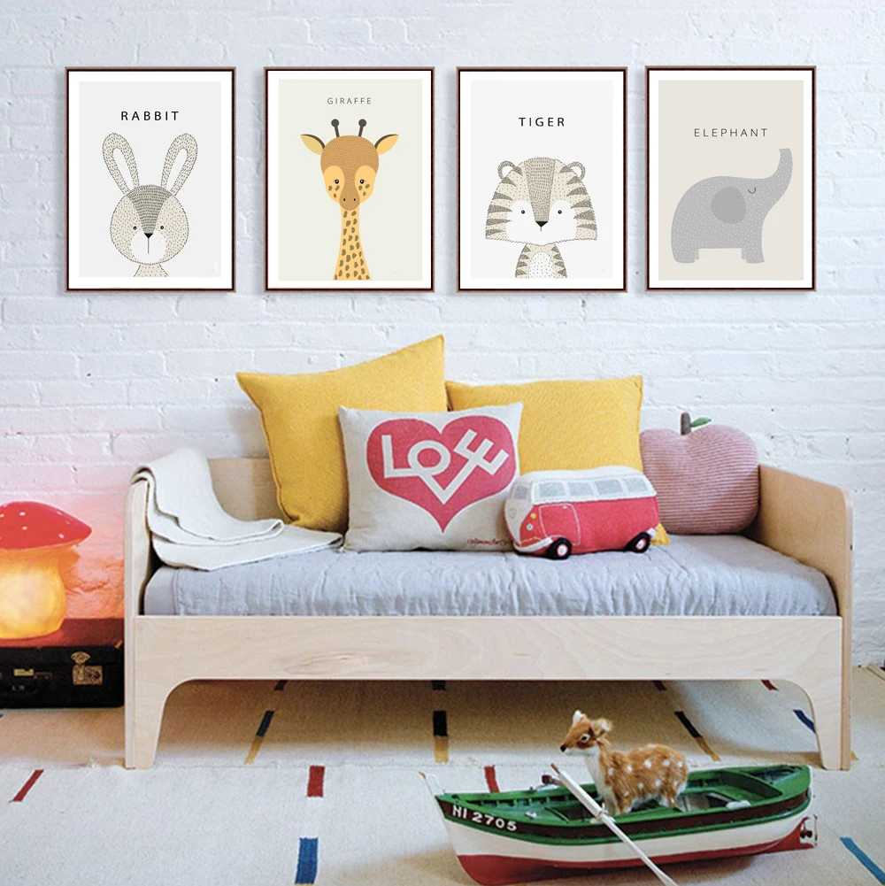 Kawaii-Cartoon-Rabbit-Tiger-Giraffe-Animal-Posters-and-Prints-Canvas-Art-Painting-Wall-Art-Nursery-Picture