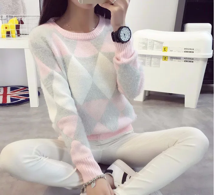 2018 Female Pullovers Winter Sweater Fashion Women Spring Autumn Pullover Long Sleeve Plaid Casual Ladies Sweaters 2018 Female Pullovers Winter Sweater Fashion Women Spring Autumn Pullover Long Sleeve Plaid Casual Ladies Sweaters