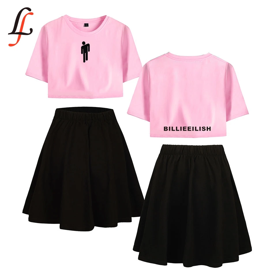 Billie Eilish Billieeilish Harajuku Kpop Modis, сексуальный комплект, короткая юбка, костюм, футболка с коротким рукавом и короткая юбка, летняя одежда для девочек