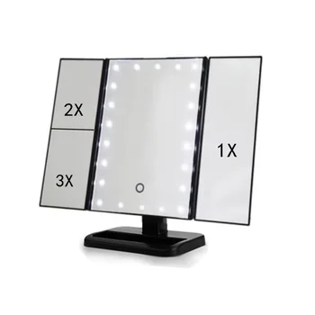 

LED makeup mirror with luminous dressing mirror desktop three-sided folding USB plug-in double triple magnifying glass