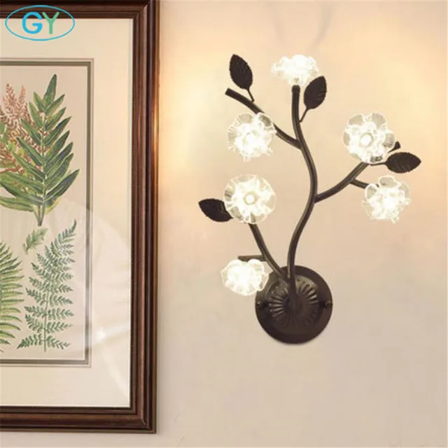 Us 65 0 Modern Black Gold Wall Chandelier Metal Tree Branch Lights Crystal Flower Shades Decor 4 Light 6 Lamp In Led Indoor