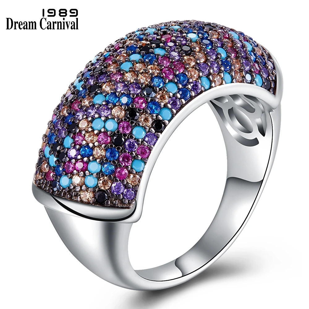 

DreamCarnival 1989 Highly Recommend Super Deluxe Wedding Rings for Women Multi-Color Zircon Pave Bridal Must Have Ring SJ31024RB