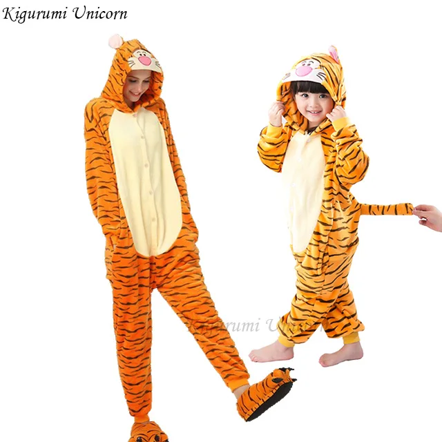 Женская пижама с единорогом для взрослых и детей; зимняя Пижама с единорогом; женская пижама для костюмированной вечеринки; домашняя одежда - Цвет: tigger