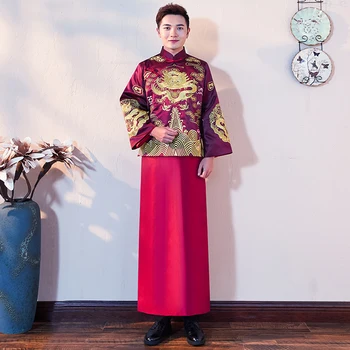 

Chinese Ancient Wedding Bridegroom Marriage Set Dragon Cheongsam For Men Oriental Embroidery Evening Clothing Hanfu Costume