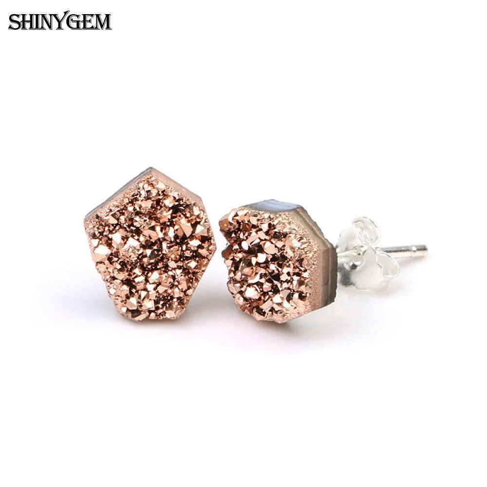 ShinyGem 6-9 мм Необычные Кристальные серьги 925 пробы серебряные серьги-гвоздики маленькие милые натуральные кварцевые серьги друзы для женщин