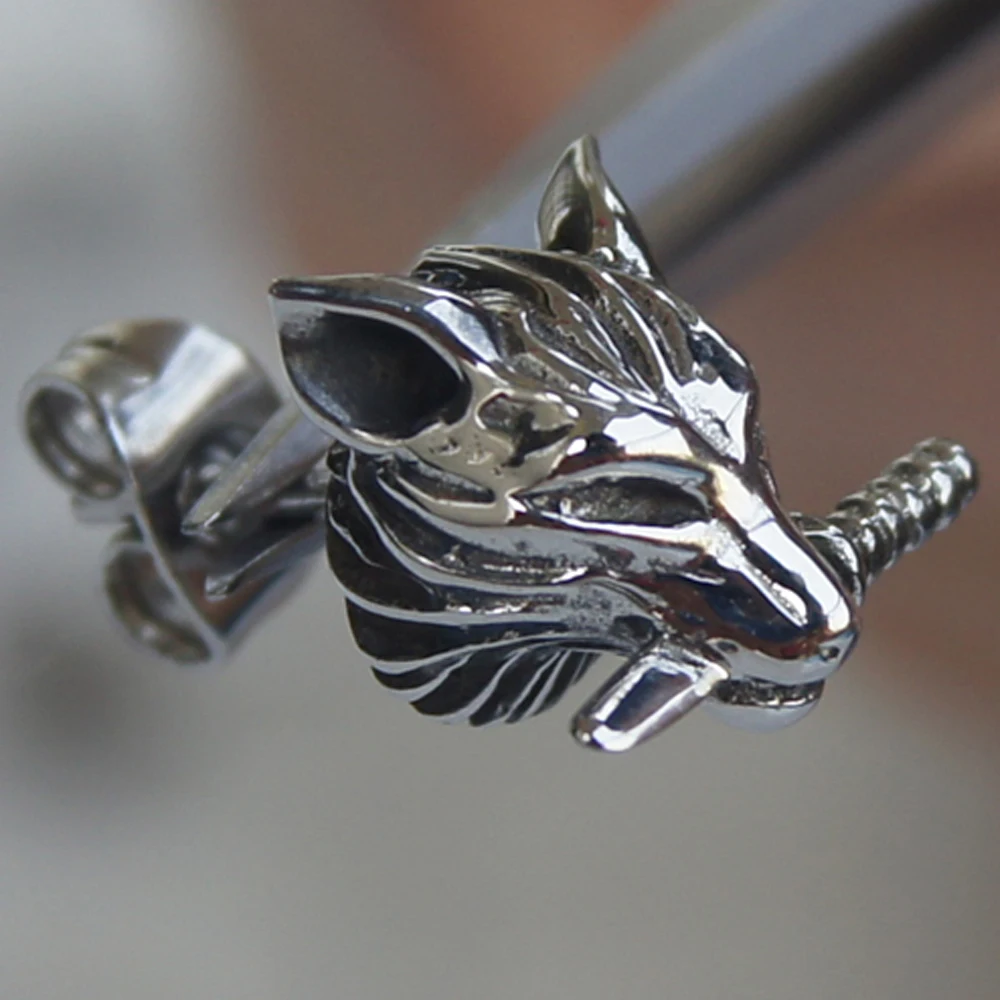 men jewelry cool wolf sword 316L stainless steel men/boy's stud earring punk photo