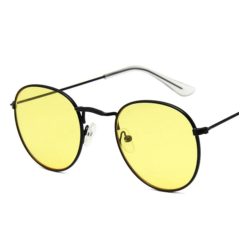 LeonLion, винтажные Круглые Солнцезащитные очки для женщин, Классические винтажные очки для мужчин, зеркальные очки для покупок, UV400 - Цвет линз: BlackYellow