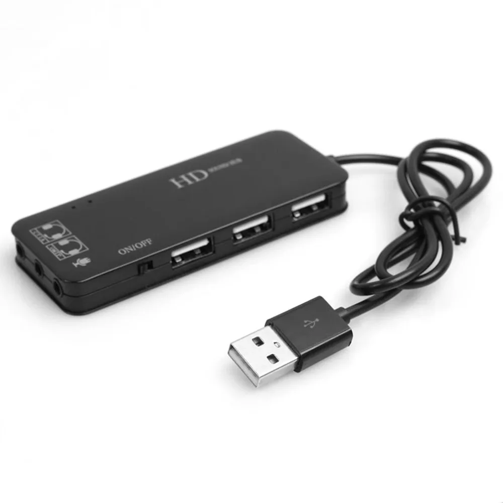 

3 Port USB2.0 Hub External USB Sound Card No External Driver Stereo Sound Card Noise Canceling Headset Adapter for Laptop PC