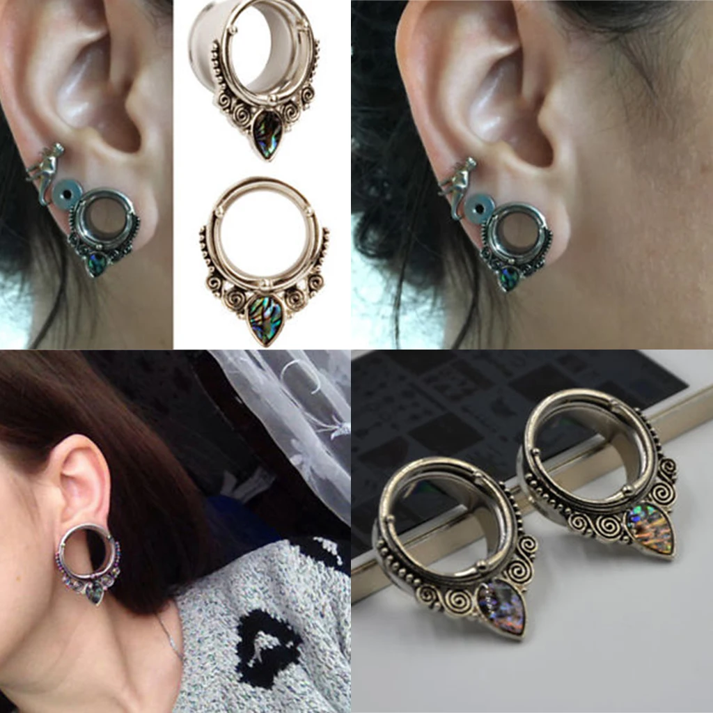 2 Pcs Stainless Steel Shell Ear Expanders Water Drop Ear Plugs Tunnels