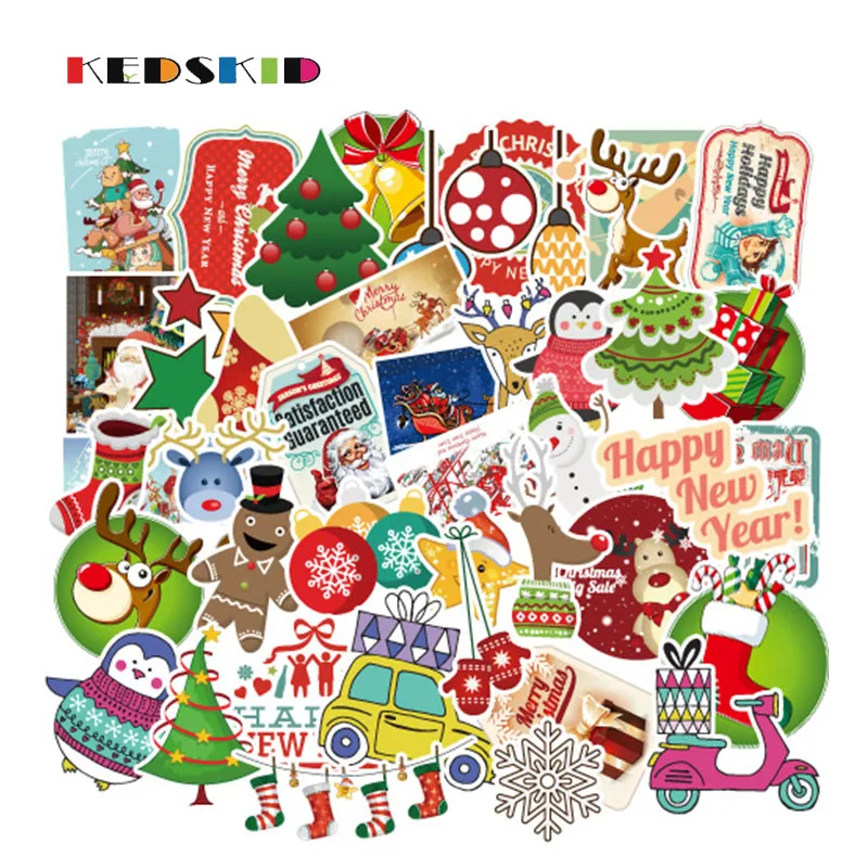 

100 PCS Large sticker Merry Christmas Holiday Santa Claus Paper Stickers Diary Scrapbooking Label for Gift Luggage sticker