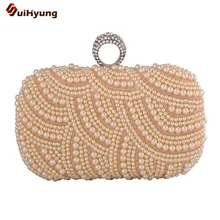 Neue hand-perlen frauen Handtasche. perle Ring Schnalle Hochzeit Braut Koffer Tageskupplungen. Crossbody Abendtasche Messenger