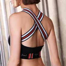 U-топ, спортивный, средний, поддерживающий, спортивный бюстгальтер, перекрещивающийся через широкий ремень, рубашка для йоги, для женщин, для тренировок, фитнеса, Спортивная, полная чашка, черный