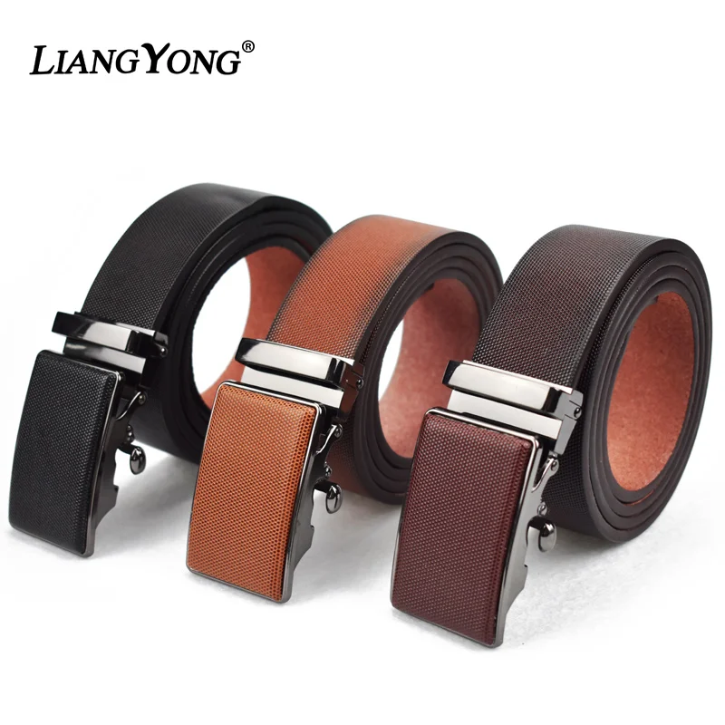 LIANGYONG Men's Leather Belt Good Quality Cowskin Genuine Leather Men's