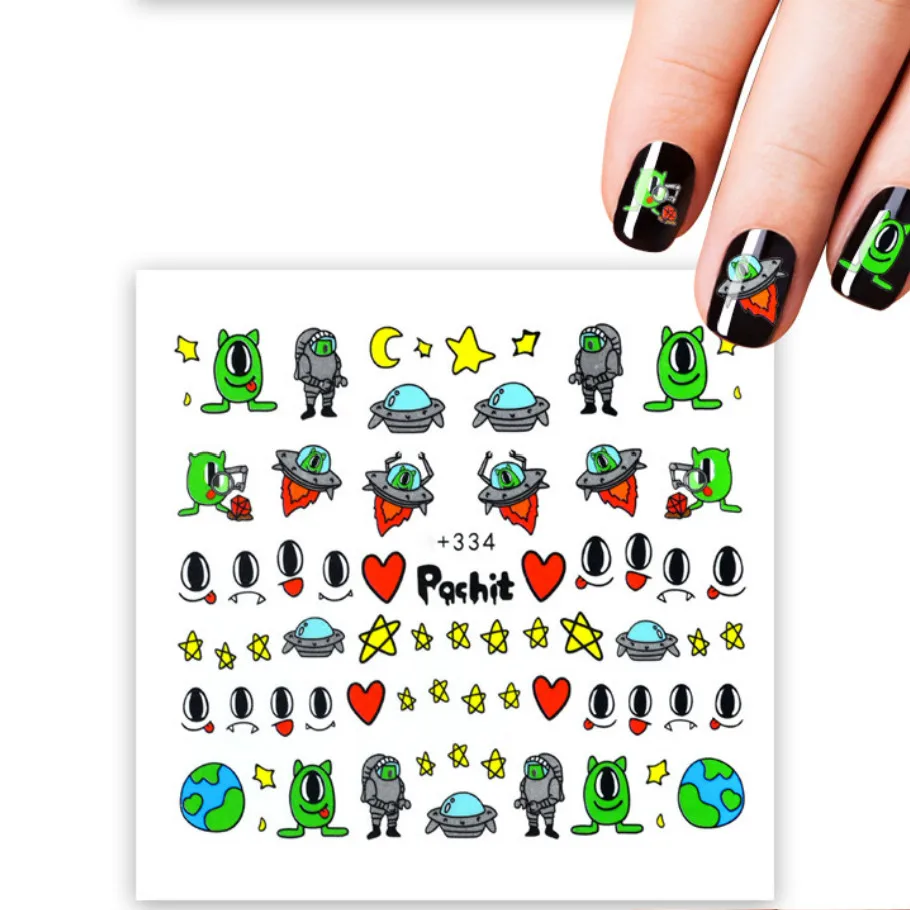 1 шт. наклейки для ногтей Мультяшные инопланетяне Переводные Слайдеры для дизайна ногтей украшения тату маникюрные обертывания инструменты наконечник JSX334