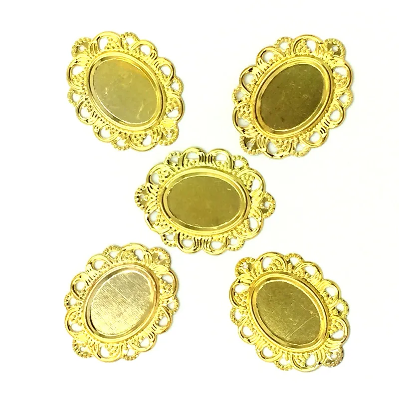 

10Pcs Bag Decoration Ornament Filigree Wraps Gold Plated Flower Pattern Oval Hollow Connectors 32x24mm Fit 13x18mm