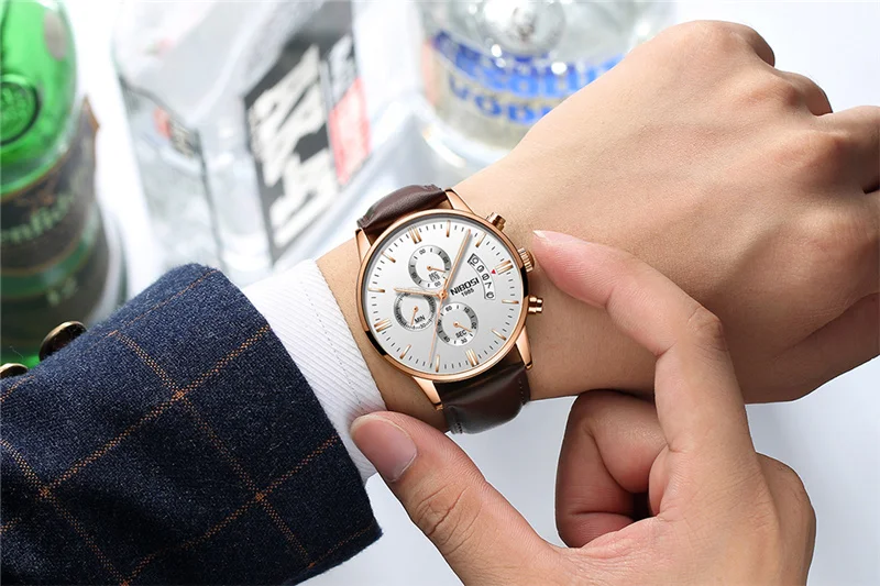 NIBOSI часы Relogio Masculino люксовый бренд Мужские Хронограф деловые Часы мужские стальные кожаные водонепроницаемые кварцевые наручные часы