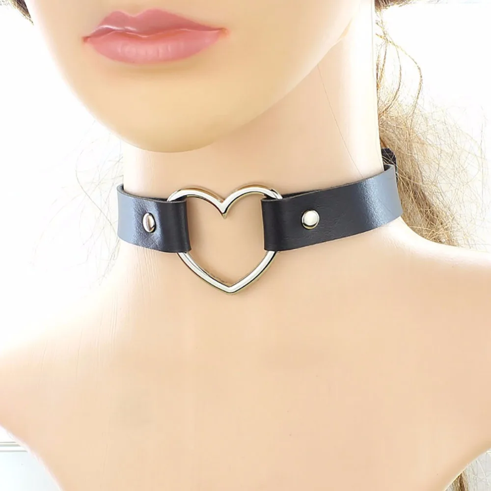 Leather Choker Heart Studded Spike Rivet Buckle Collar Necklace for Women Punk Gothic Sexy Punk Fashion #252909