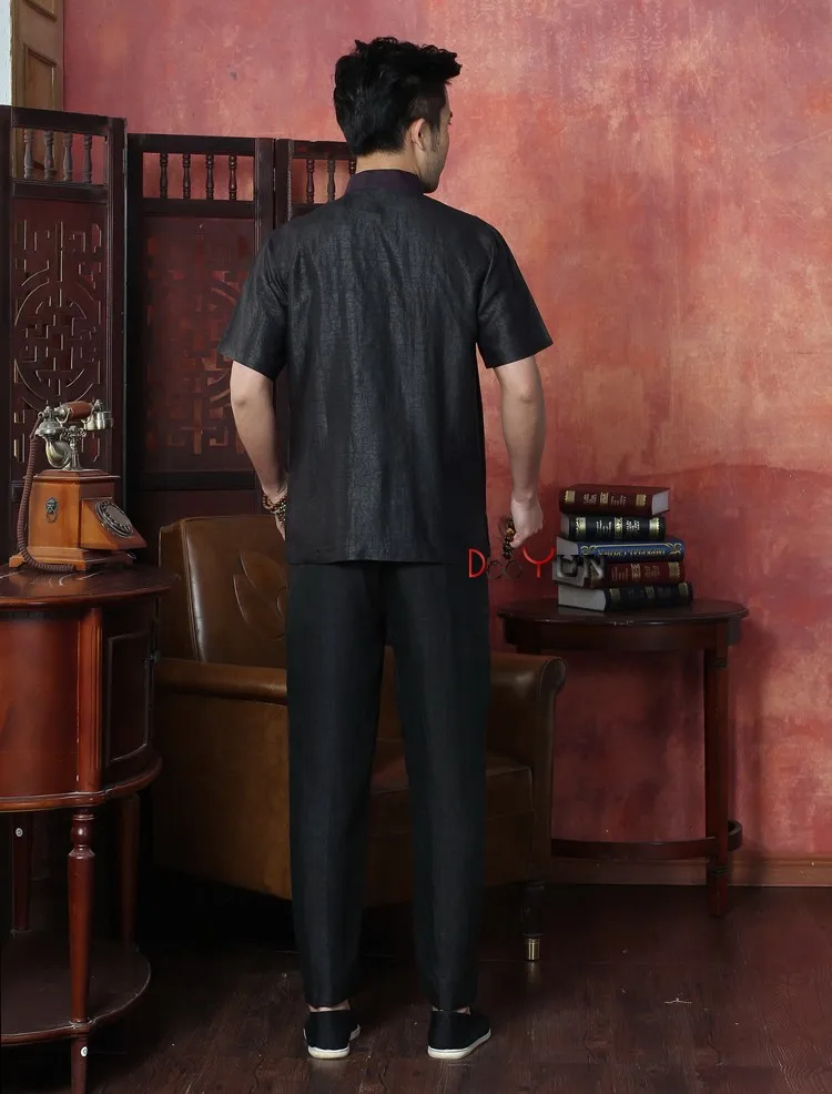 Оптовая и розничная продажа черный китайский традиционный Для мужчин кунг-фу футболка Вышивка Тотем рубашка с карманом Размеры M, L, XL, XXL XXXL
