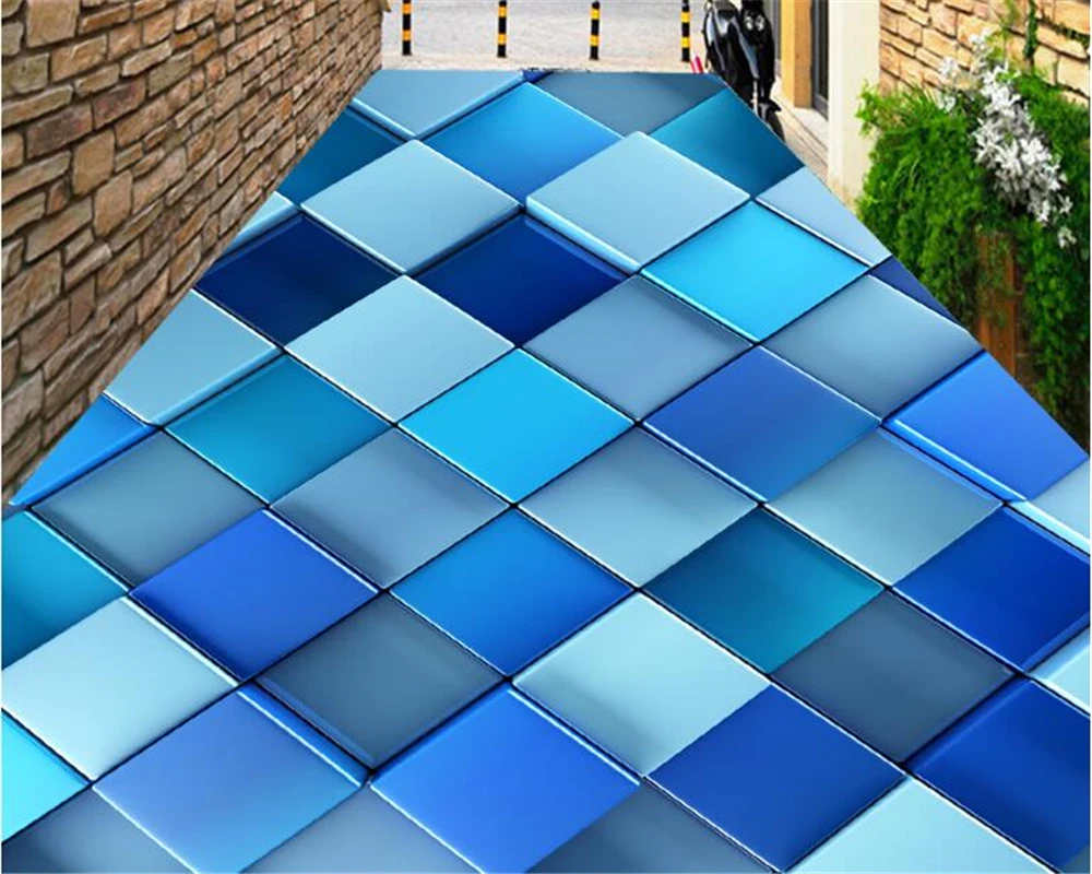beibehang High grade interior decoration wall paper abstract blue kinetic square 3D floor patch papel de parede 3d wallpaper