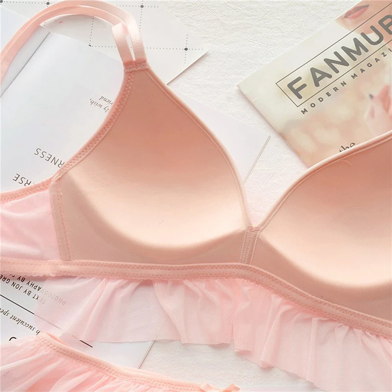 Розовый Bralette трусики нижнее белье удобный пуш ап незаметный бюстгальтер
