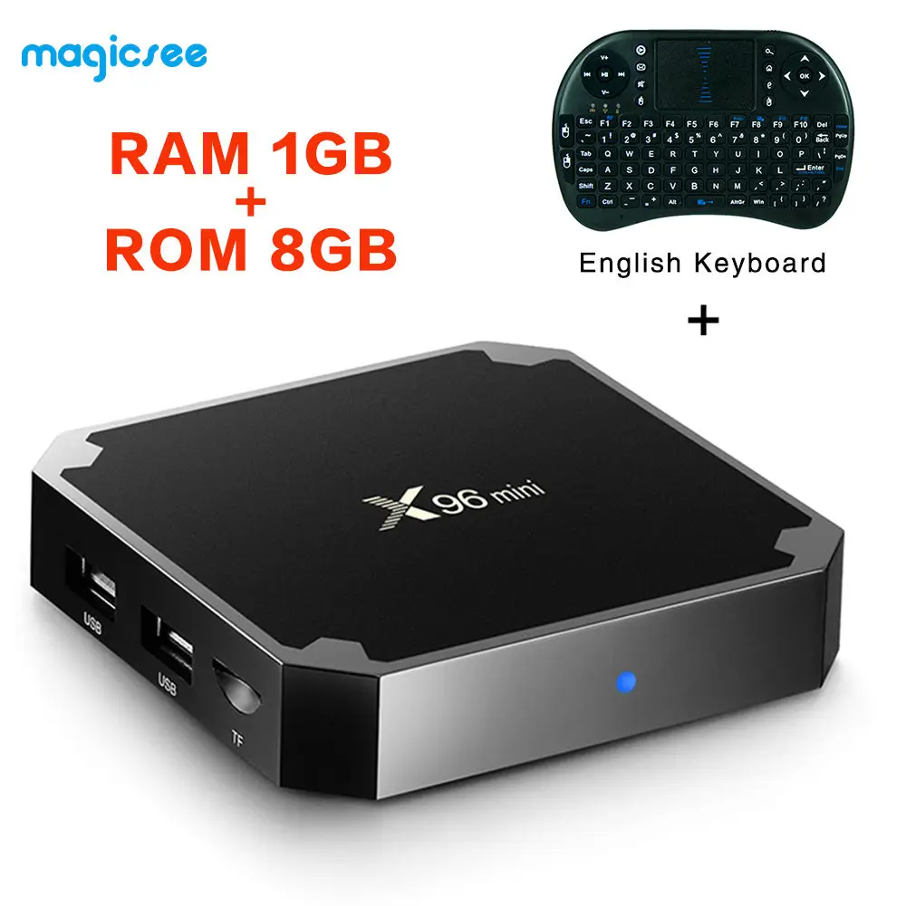 Magicsee X96 Мини ТВ приставка Android 7,1 Смарт ТВ приставка 2 Гб 16 Гб четырехъядерный процессор Amlogic S905W 2,4 ГГц WiFi приставка 1 ГБ 8 ГБ ТВ приставка - Цвет: 1g with i8 EN