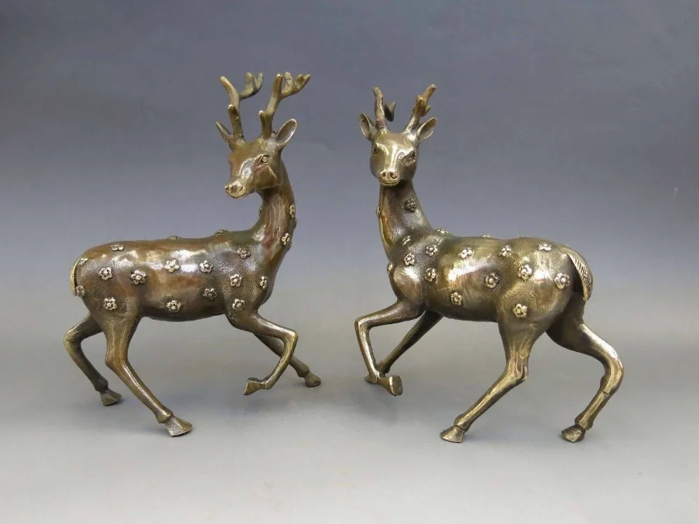 

A Pair of exquisite China's old handmade decoration lucky copper sculptures - deer