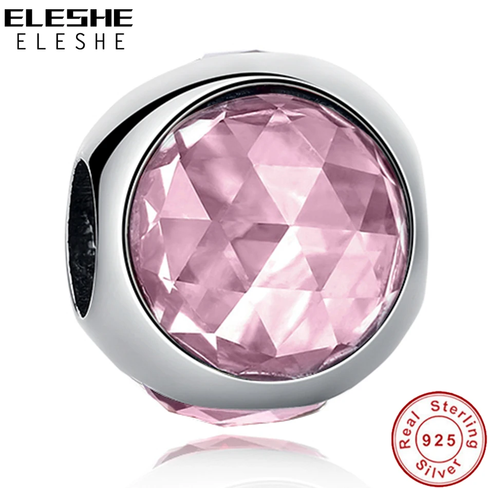 

ELESHE Genuine 925 Sterling Silver Radiant Droplet,Pink CZ Crystal Beads fit ELESHE Charm Bracelet Original Jewelry Accessories