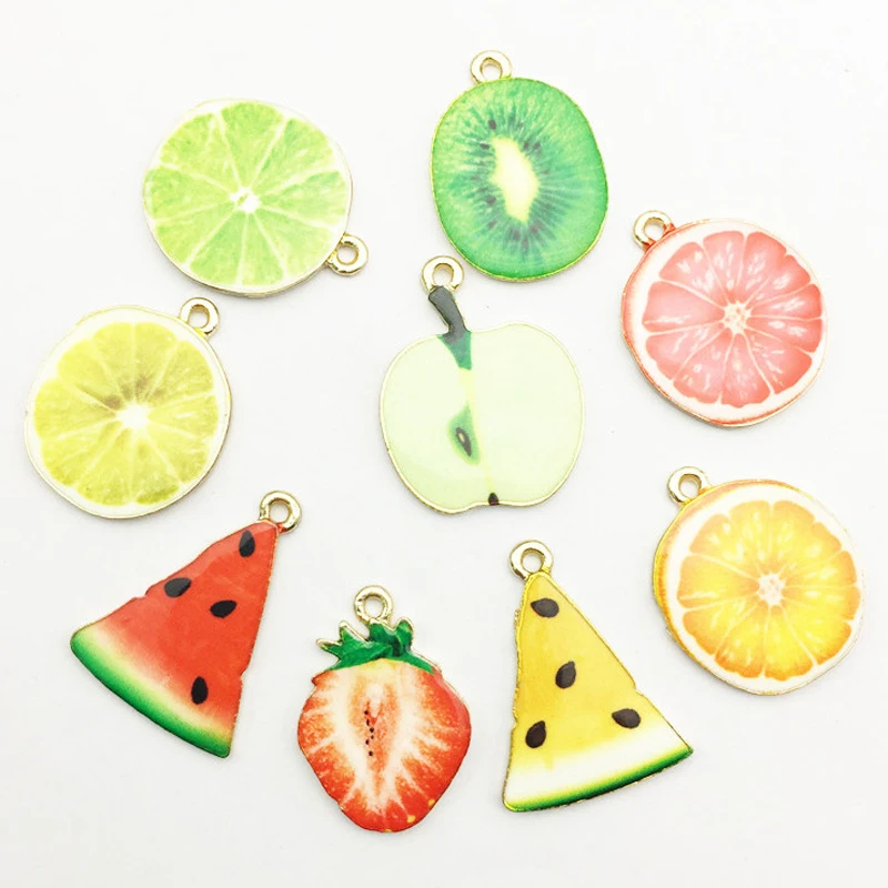 

3 PCS Lovely Drop of Oil Fruit Charms Zinc Alloy Watermelon Lemon Grapefruit DIY Jewelry Bracelets Charm Necklace Pendant C03