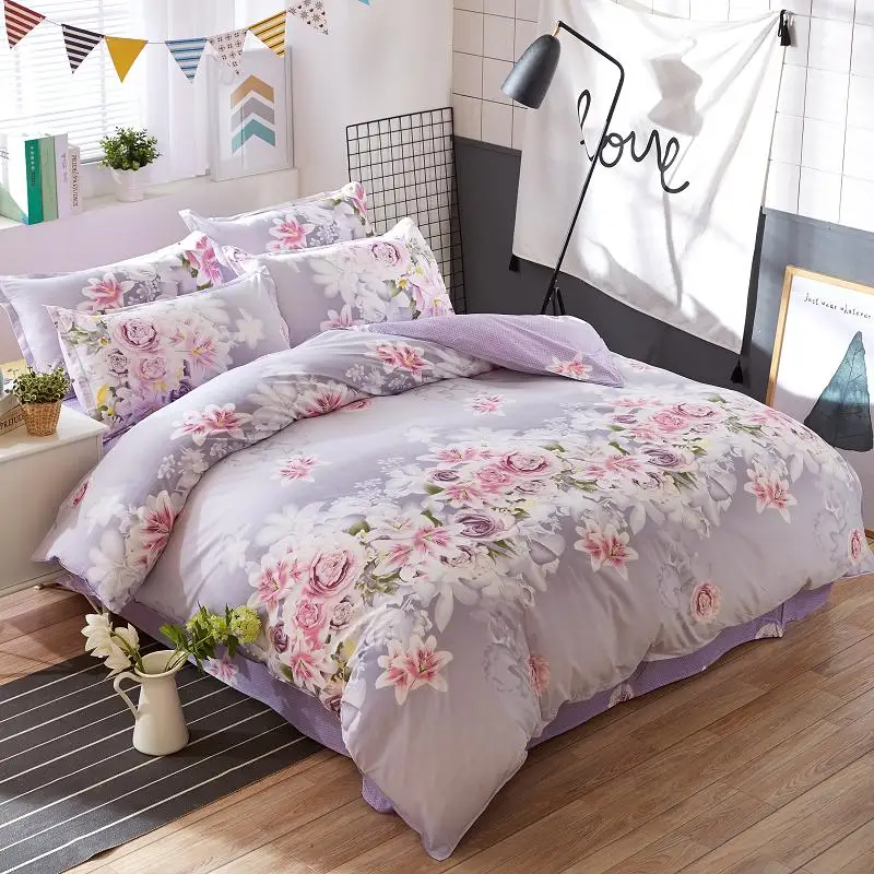Home Textile Purple Rose Flower Bedding Set Cotton Bed Linen Bedclothes