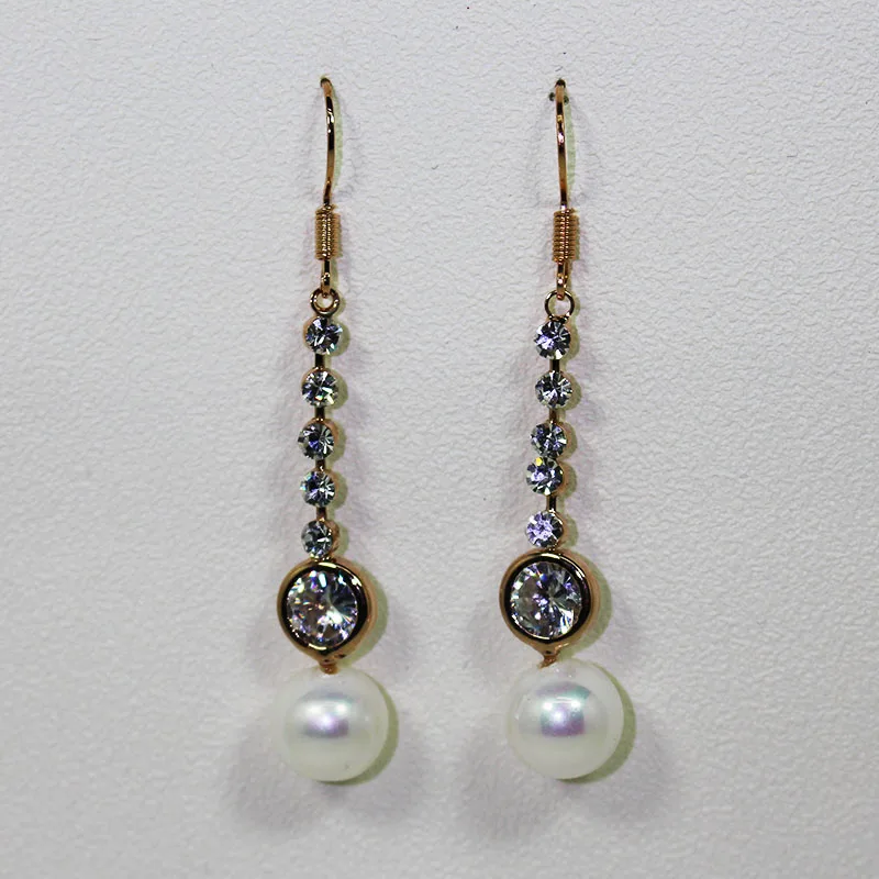 2017 fashion Gold color Crystal chains with pearls dangle earring long