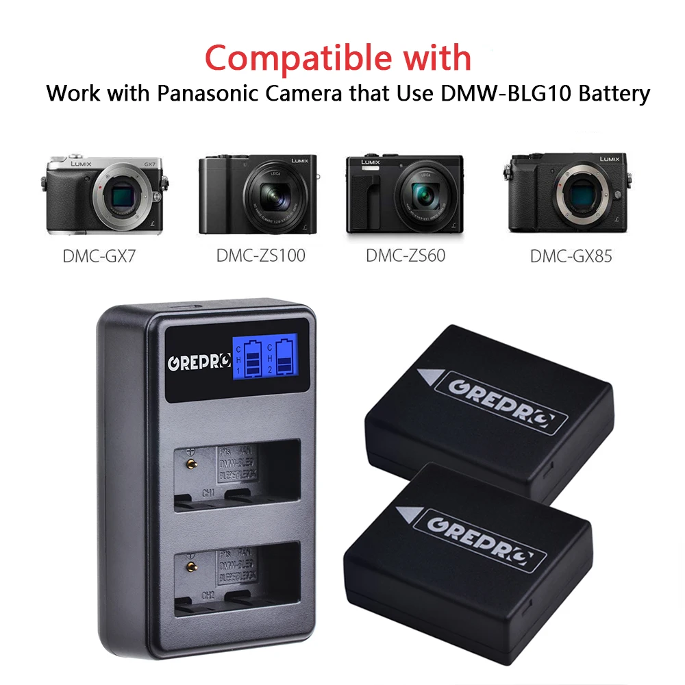 2pcs 1500mAh DMW-BLG10 DMW BLG10 DMW-BLE9 BPDC15 Battery + LCD Dual USB Charger for Panasonic LUMIX GF5 GF6 GX7 LX100 GX80 GX85
