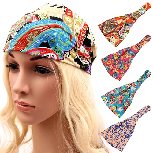 Women Boho Floral Wide Bandana Headband Elastic Head Hair Bandin Women