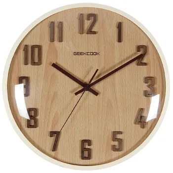 

New Wall Clock 3D Wooden Frame Spherical Convex Glass Walln Clock Moew Design Curved Wood Frame Wall Watch For Home Decoration