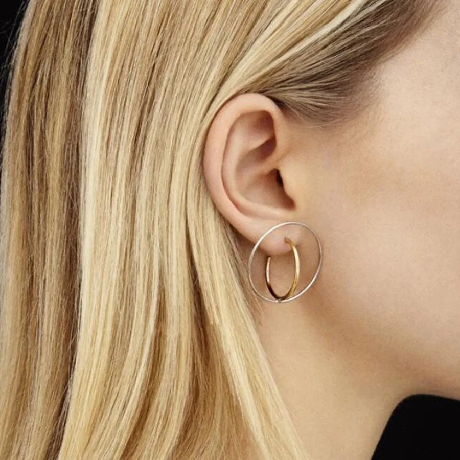

2016 fashion lady delicate copper minimalist style Solid geometry cross round beautiful earrings stud earrings