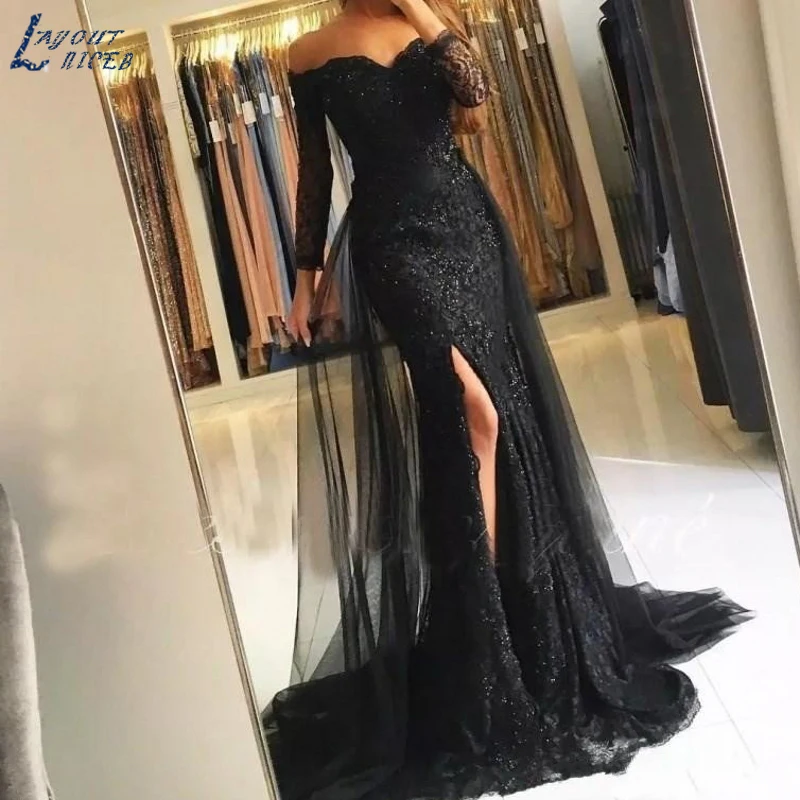 

WYG012 Lace Long Evening Dresses 2019 Mermaid V-neck Formal Islamic Dubai Saudi Arabic Long Elegant Evening Gown Prom Dresses