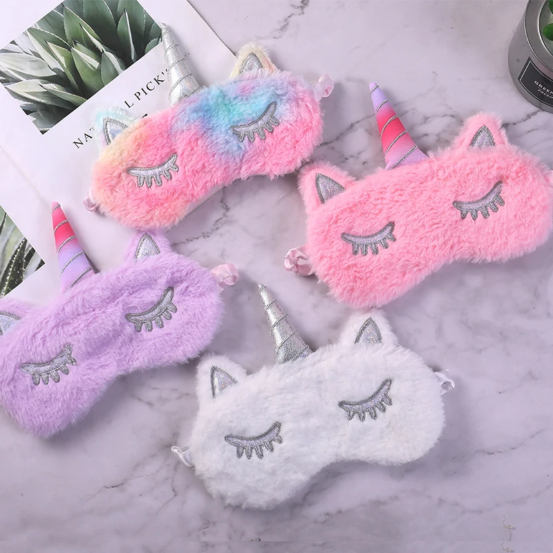 New 1pc Unicorn Eye Mask Sleep Cute Plush Eye Mask Cover Shade Eyeshade Mask Travel Suitable For Travel Home Party Gifts