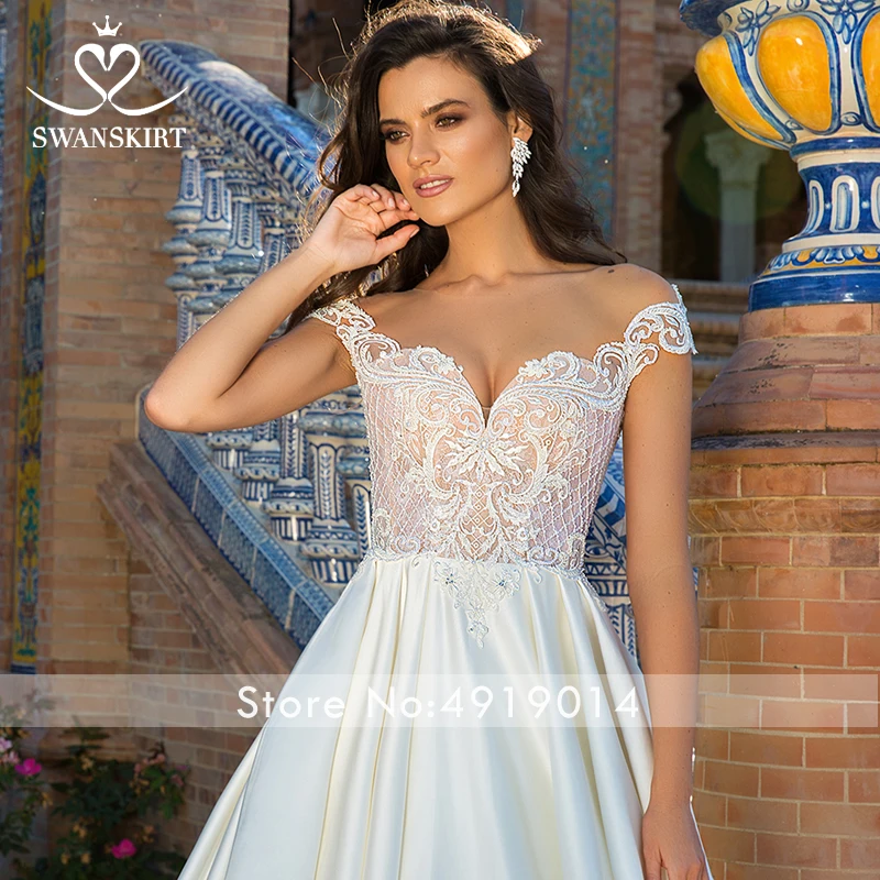 Swanskirt свадебное платье с открытыми плечами, бальное платье с аппликацией из бисера, шикарные атласные платья невесты на заказ, Vestido de Noiva F215
