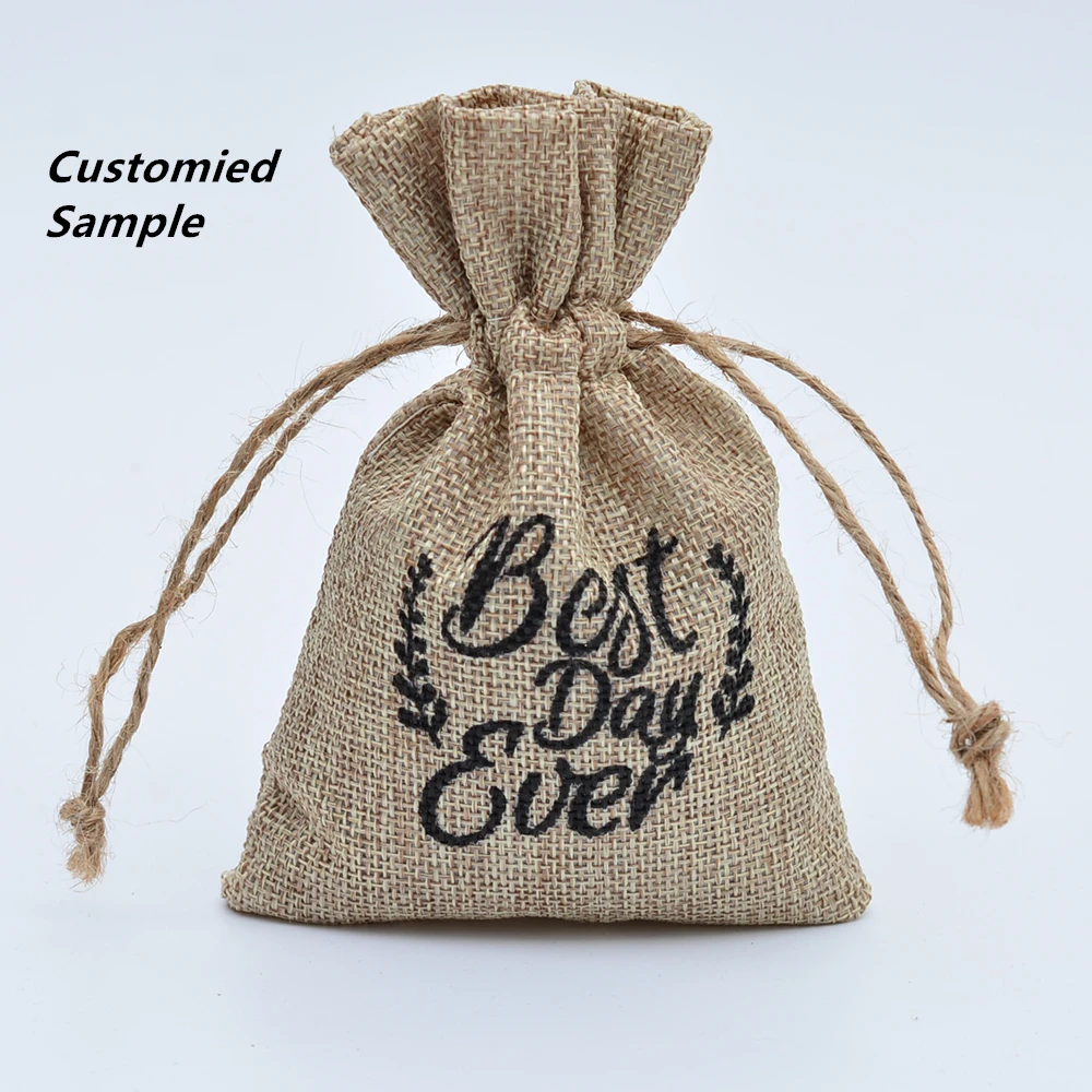 Бесплатная доставка 8x11 см/3 "X 4" 100 шт Искусственный джут/Hessian Drawstring свадебный