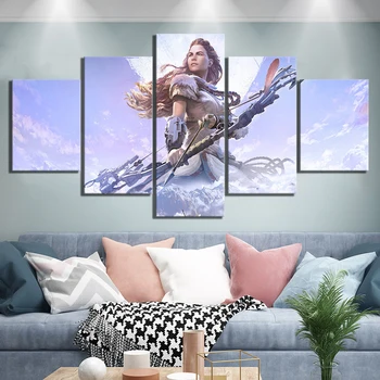 

5 Piece HD Fantasy Art Female Archer Pictures Horizon Zero Dawn Video Game Poster Wall Sticker Artwork Canvas Paintings Wall Art