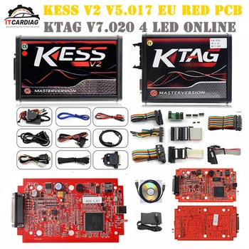 

2019 KESS V2 V5.017 Full Kit EU Red ECM KTAG V7.020 4 LED Online Master Version ECU OBD car truck Ecu Chip Turning
