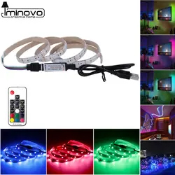 DC5V USB Светодиодная лента 5050 RGB 50 см 1 м 2 м 3 м гибкий свет мини 3Key 17Key RF ИК пульт дистанционного ТВ фоновая лента освещения IP65