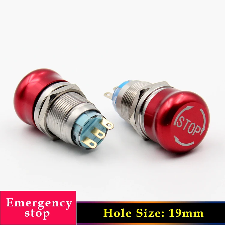 

19mm metal push button switch emergency stop stainless mushroom rotary Mini DIY switch