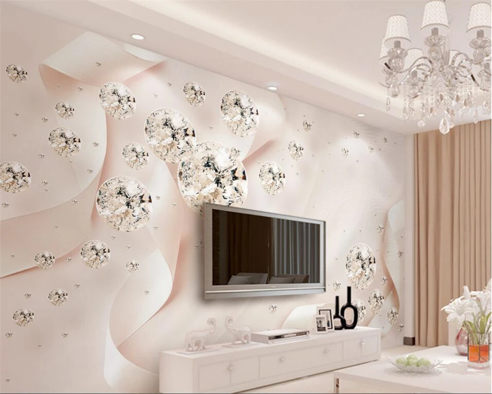 Beibehang Custom wallpaper mural modern pink ribbon crystal ball 3d jewelry TV background wall living room bedroom 3d wallpaper Beibehang Custom wallpaper mural modern pink ribbon crystal ball 3d jewelry TV background wall living room bedroom 3d wallpaper