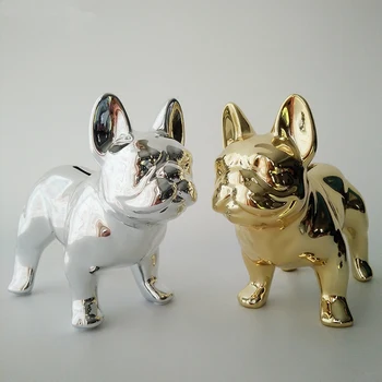 

2 Colors Plating Cute Bull Dog Money Boxes Imitation Dog Piggy Bank Living Room Cabinet Ornaments Decorative Art Ceramic Crafts