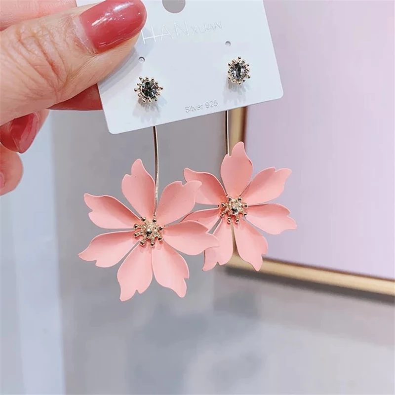 

Korean Sweet Fashion Drop Earrings Big Flowers Jewelry Earrings for Women Bohemian Wedding Earrings Gift wholesale